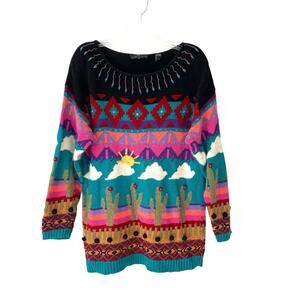 Carole Little Knitwear Vintage Navajo Southwestern Cactus Sweater size medium